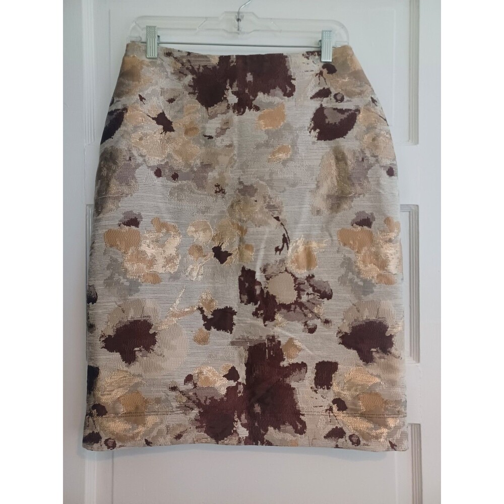 Isabel metallic brown watercolor print jacquard pencil skirt 4 luxury classic
